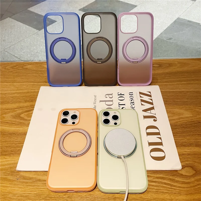 For iPhone 15 Pro Max Magnetic Case PC + TPU Kickstand Phone Back Cover - Light Green