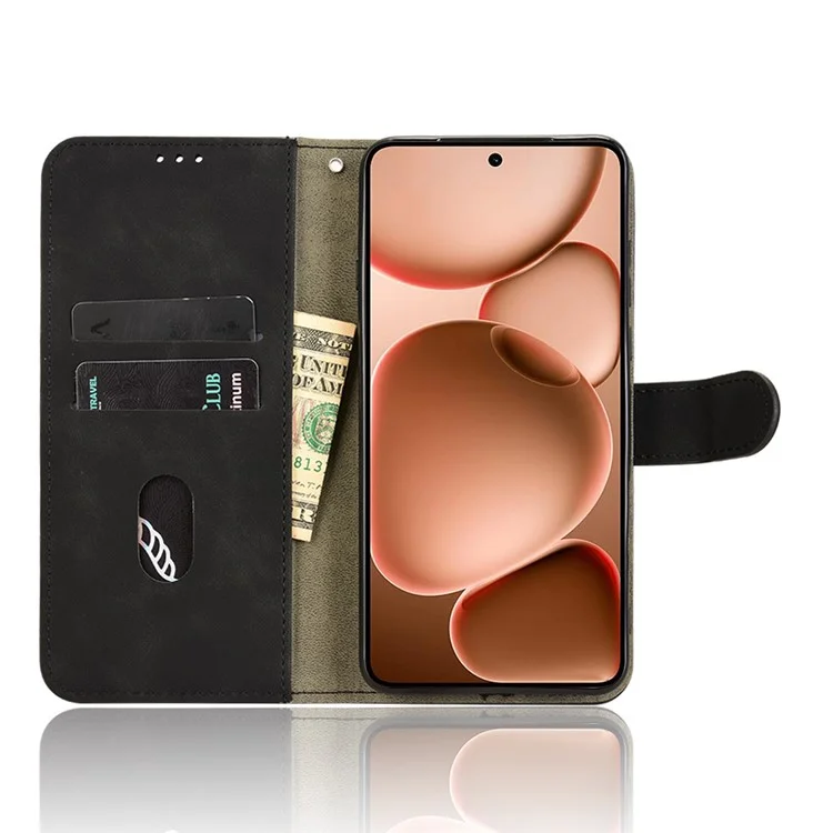 Чехол для Oppo Find X8 Ultra 5G из натуральной кожи с эффектом мягкой текстуры, противоударный, с отделением для карт и функцией флип-обложки - Черный