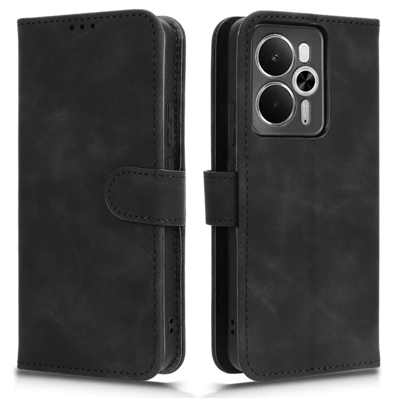 For Realme 14 5G Leather Case Skin Feel Anti Drop Wallet Flip Phone Cover - Black