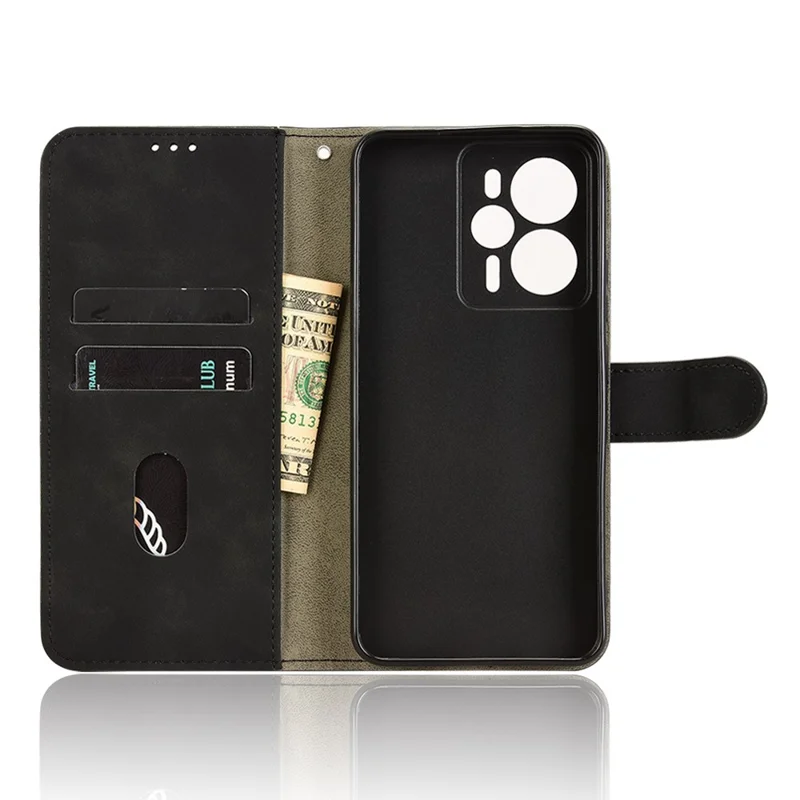 For Realme 14 5G Leather Case Skin Feel Anti Drop Wallet Flip Phone Cover - Black