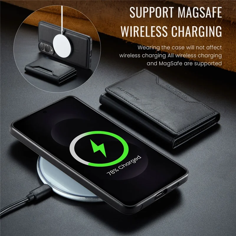 MAGKING K2 Serie Cover per Samsung Galaxy S25 Edge Compatibile con MagSafe in PC + TPU + PU - Nero
