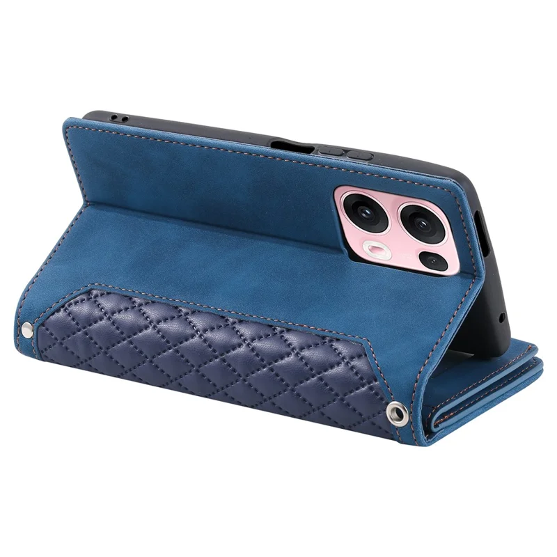 Style 005 For Oppo Reno13 Pro 5G Wallet Case Rhombus Stitching Line PU Leather Phone Cover - Blue