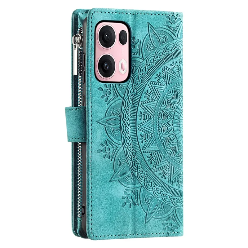 Style 006 Per Oppo Reno13 Pro 5G Custodia Portafoglio in Pelle PU Cover Telefono Motivo Mandala Floreale - Verde Menta