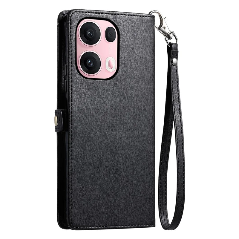 For Oppo Reno13 Pro 5G Leather Case with Wrist Strap Wallet Stand Phone Cover - Black