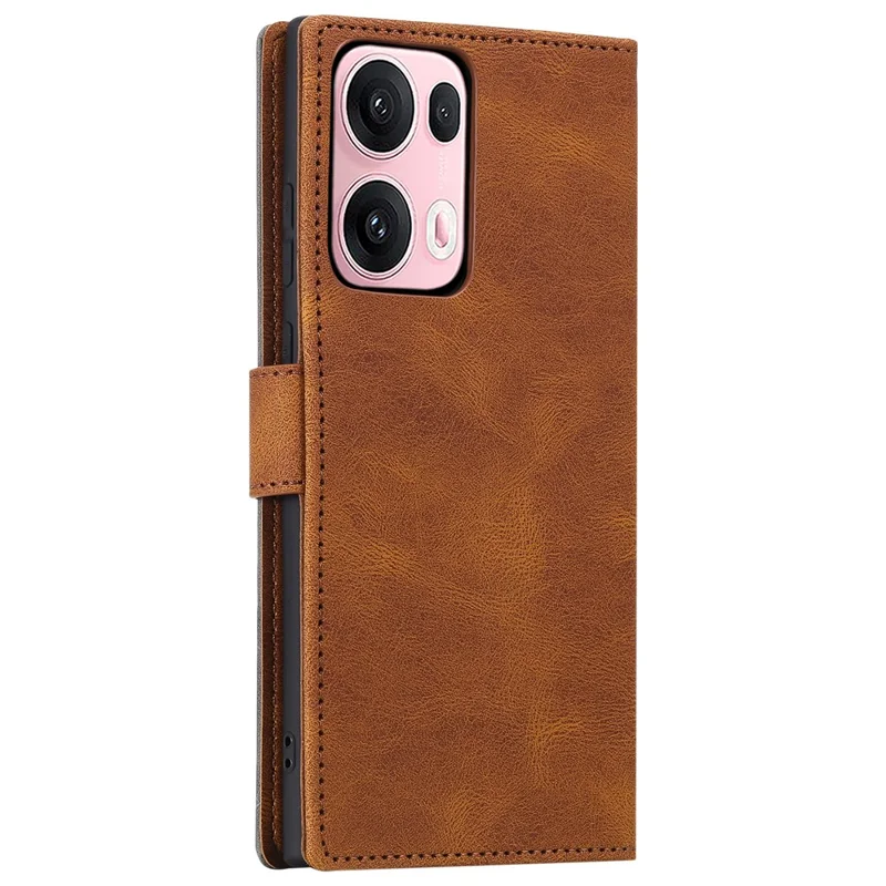 For Oppo Reno13 Pro 5G Leather Case Splicing Stitching Wallet Phone Cover with Wrist Strap - Brown