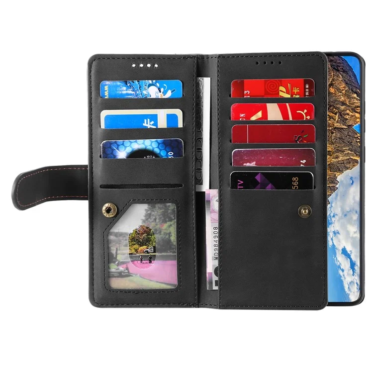 Cover per Oppo Reno13 Pro 5G in Pelle PU con Portafoglio Cerniera 9 Slot per Carte - Nero