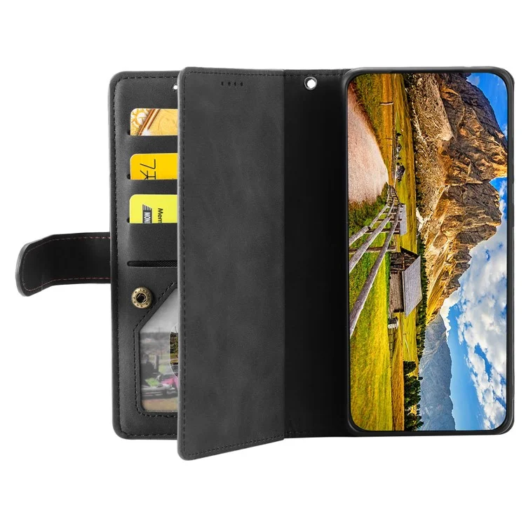Cover per Oppo Reno13 Pro 5G in Pelle PU con Portafoglio Cerniera 9 Slot per Carte - Nero