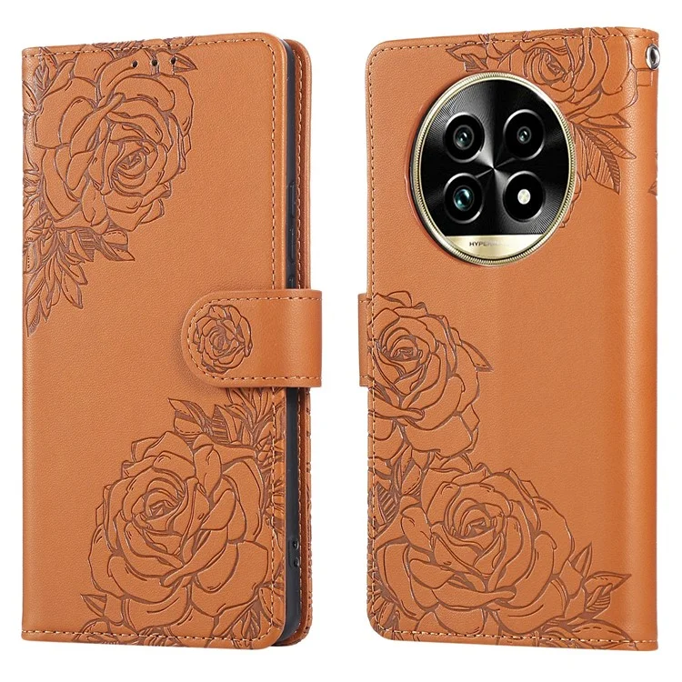 For Realme 13 Pro 5G (Global)  /  13 Pro+ 5G (Global) Case Rose Flower PU Leather Wallet Phone Cover with 3 Card Slot - Brown