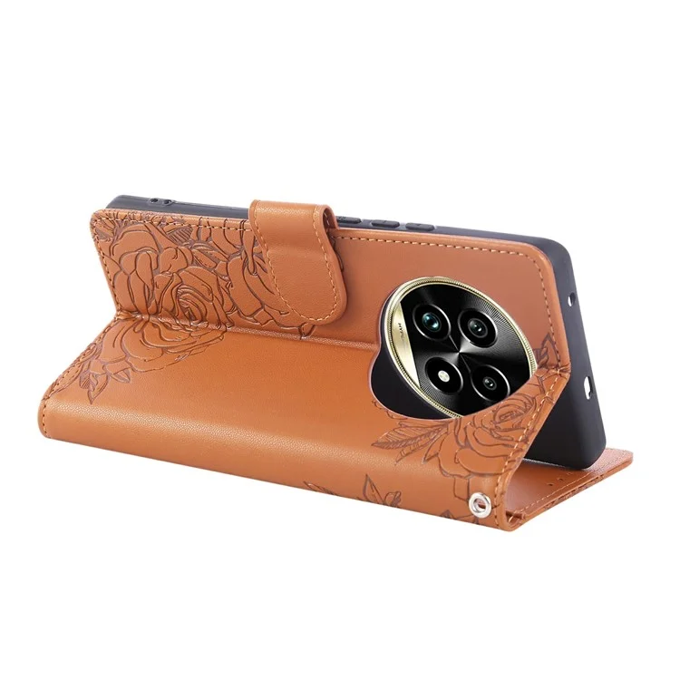 For Realme 13 Pro 5G (Global)  /  13 Pro+ 5G (Global) Case Rose Flower PU Leather Wallet Phone Cover with 3 Card Slot - Brown