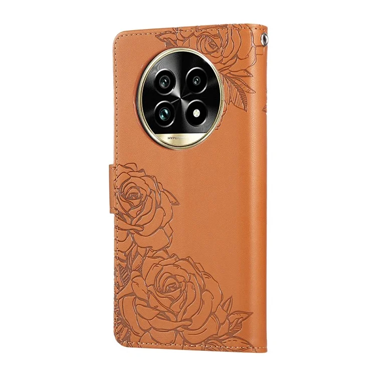For Realme 13 Pro 5G (Global)  /  13 Pro+ 5G (Global) Case Rose Flower PU Leather Wallet Phone Cover with 3 Card Slot - Brown