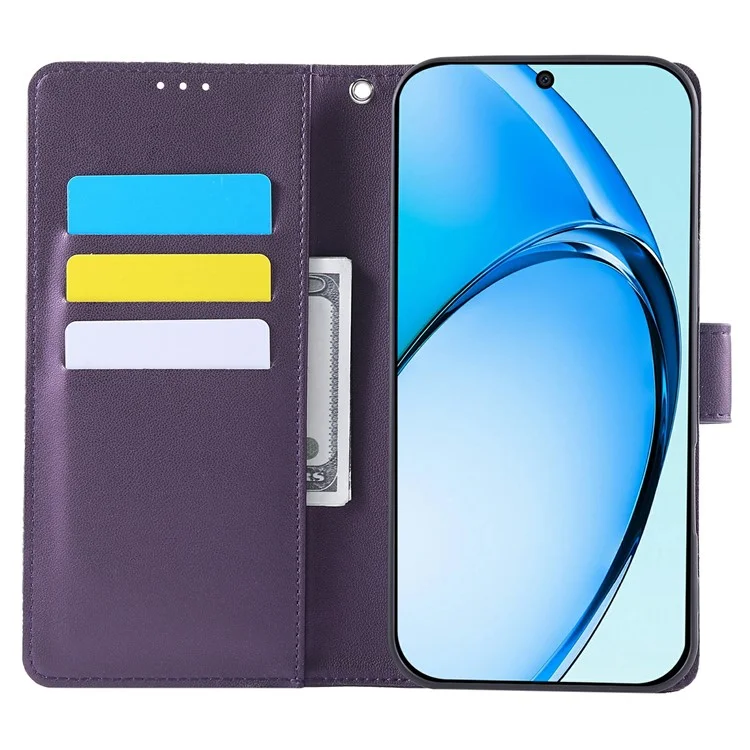 For Realme C67 4G  /  12 Lite 4G Case Rose Flower PU Leather Wallet Phone Cover with 3 Card Slot - Dark Purple