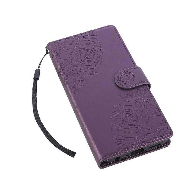 For Realme C67 4G  /  12 Lite 4G Case Rose Flower PU Leather Wallet Phone Cover with 3 Card Slot - Dark Purple