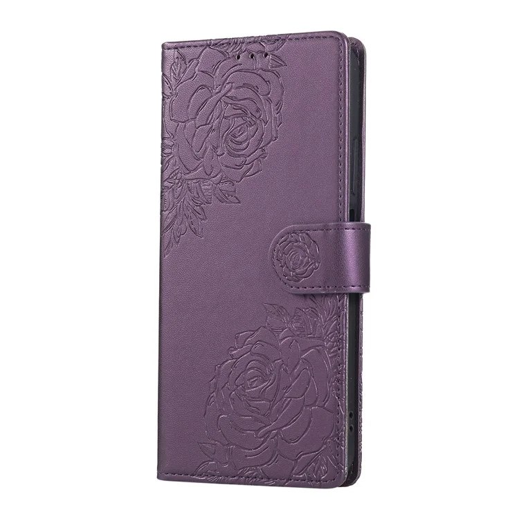 For Realme C67 4G  /  12 Lite 4G Case Rose Flower PU Leather Wallet Phone Cover with 3 Card Slot - Dark Purple