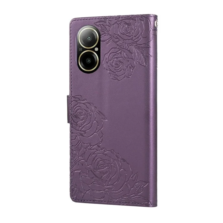 For Realme C67 4G  /  12 Lite 4G Case Rose Flower PU Leather Wallet Phone Cover with 3 Card Slot - Dark Purple
