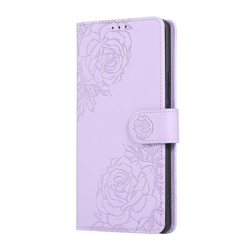 PU Leather Case For Realme Narzo 70 5G  /  Narzo 70 Pro 5G  /  P1 5G Rose Flower Wallet Phone Cover with 3 Card Slot - Light Purple
