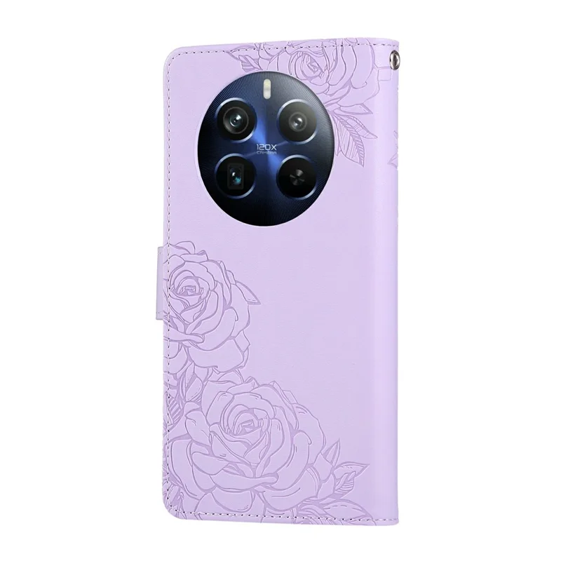 PU Leather Case For Realme Narzo 70 5G  /  Narzo 70 Pro 5G  /  P1 5G Rose Flower Wallet Phone Cover with 3 Card Slot - Light Purple