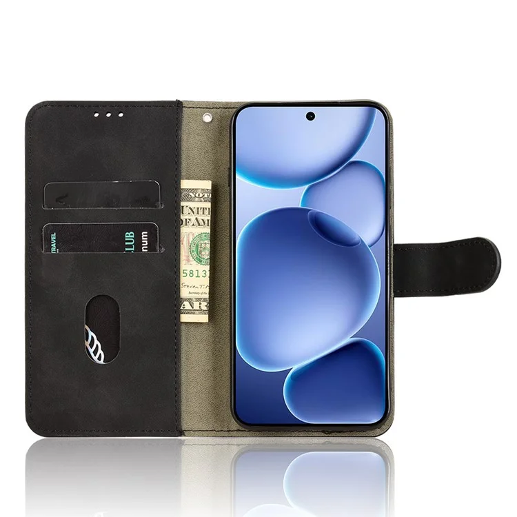 Capa de Couro para Oppo Find X8s 5G - Estilo Couro, Antiderrapante, Carteira com Flip - Preto