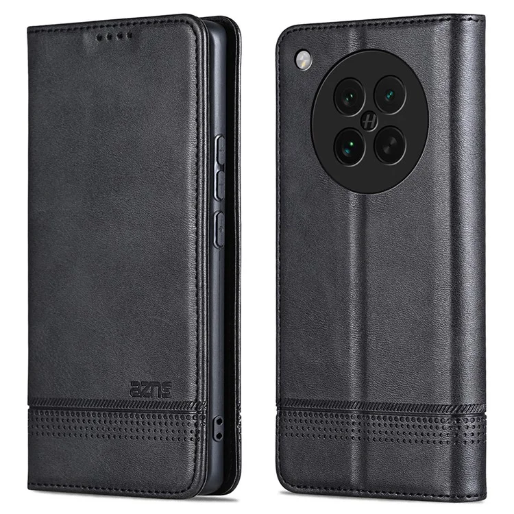 AZNS Para Oppo Find X8s 5G Capa de Couro Bovino Texturizado de Couro PU Carteira para Celular - Preto