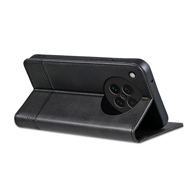 AZNS Para Oppo Find X8s 5G Capa de Couro Bovino Texturizado de Couro PU Carteira para Celular - Preto
