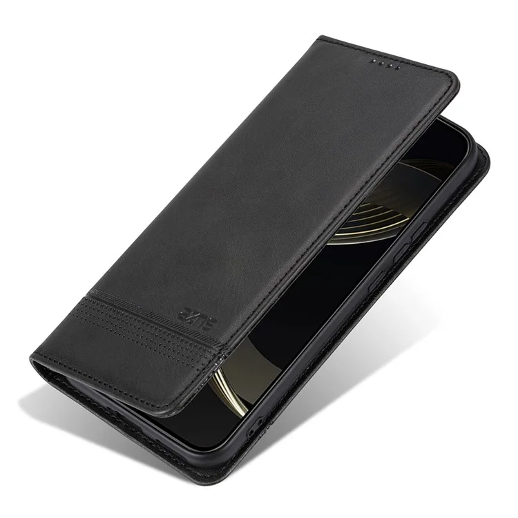 AZNS Para Oppo Find X8s 5G Capa de Couro Bovino Texturizado de Couro PU Carteira para Celular - Preto