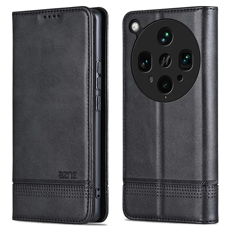 AZNS Für Oppo Find X8 Ultra 5G Hülle aus Rindsleder-Optik PU-Leder Brieftasche Handyhülle - Schwarz