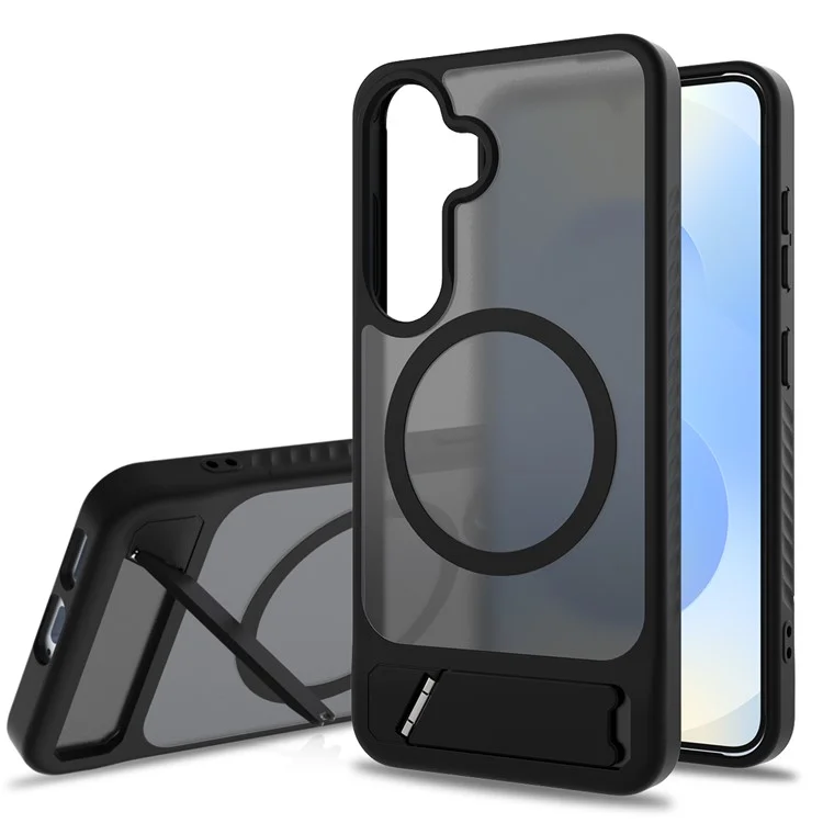 Оптовая закупка чехлов для Samsung Galaxy S25 / S24, совместимых с MagSafe, с подставкой и мягким покрытием - Черный