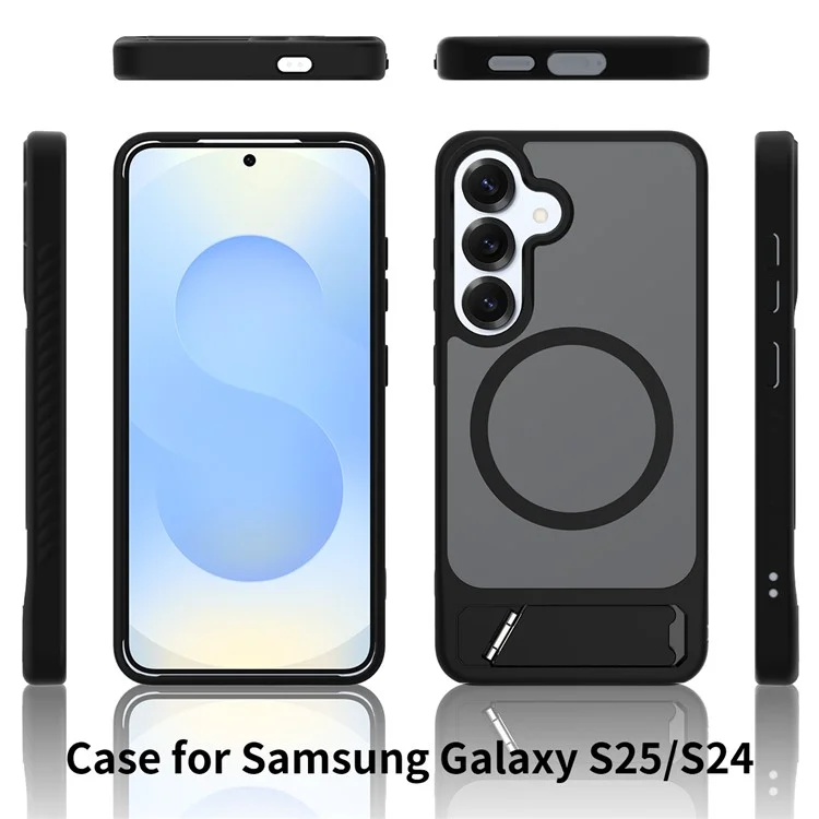 Оптовая закупка чехлов для Samsung Galaxy S25 / S24, совместимых с MagSafe, с подставкой и мягким покрытием - Черный