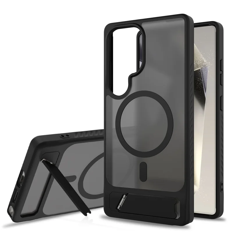 Compra a granel para funda Samsung Galaxy S24 Ultra compatible con MagSafe con soporte plegable y acabado táctil - Negro