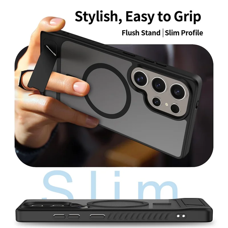 Compra a granel para funda Samsung Galaxy S24 Ultra compatible con MagSafe con soporte plegable y acabado táctil - Negro
