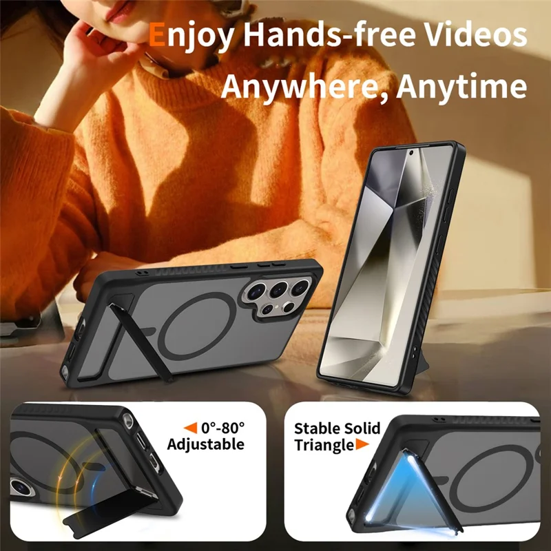 Compra a granel para funda Samsung Galaxy S24 Ultra compatible con MagSafe con soporte plegable y acabado táctil - Negro