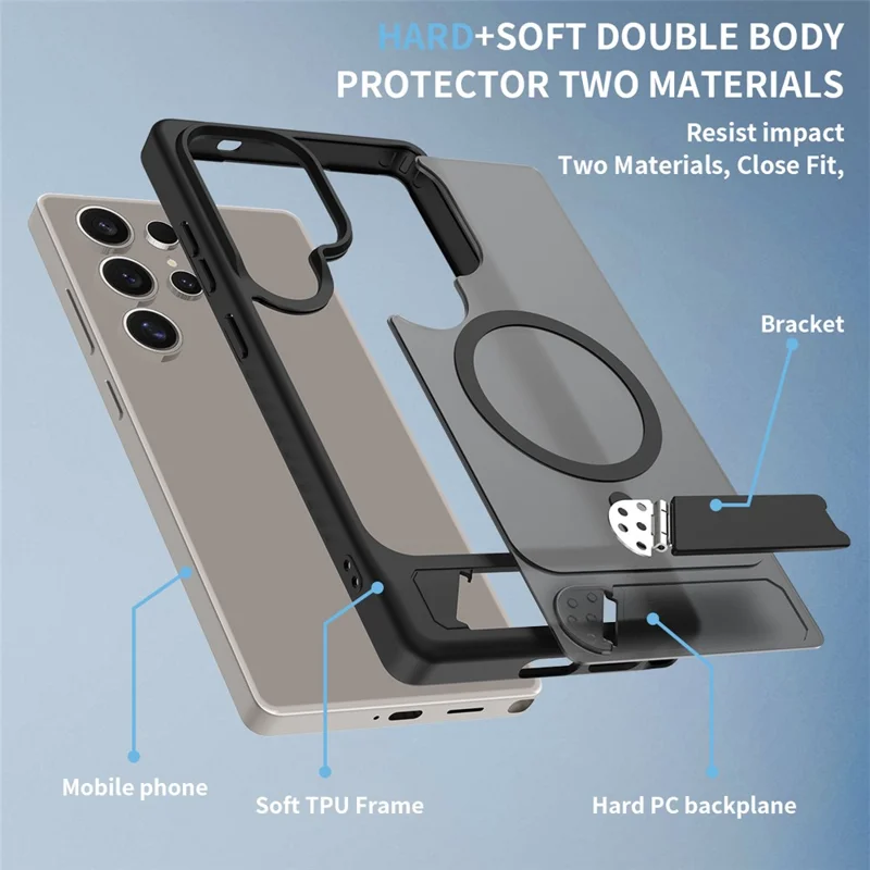 Compra a granel para funda Samsung Galaxy S24 Ultra compatible con MagSafe con soporte plegable y acabado táctil - Negro