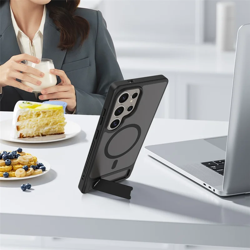 Compra a granel para funda Samsung Galaxy S24 Ultra compatible con MagSafe con soporte plegable y acabado táctil - Negro
