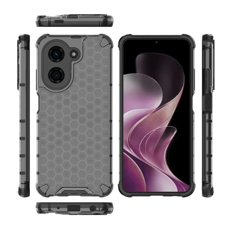 Pour Xiaomi Redmi A5 4G (171,7 mm) / Poco C71 4G Étui PC + TPU Housse de Téléphone en Forme de Nid d'Abeille - Noir