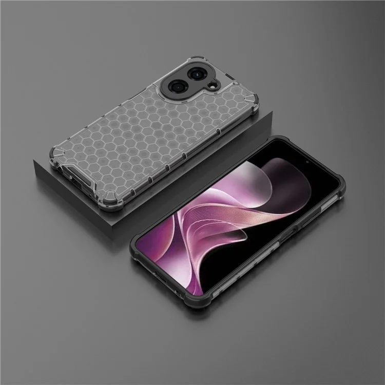 Pour Xiaomi Redmi A5 4G (171,7 mm) / Poco C71 4G Étui PC + TPU Housse de Téléphone en Forme de Nid d'Abeille - Noir