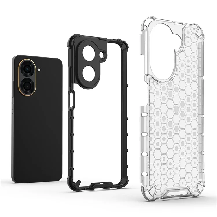 Pour Xiaomi Redmi A5 4G (171,7 mm) / Poco C71 4G Étui PC + TPU Housse de Téléphone en Forme de Nid d'Abeille - Noir