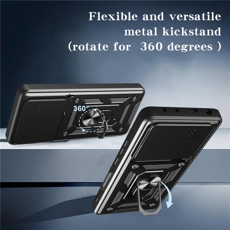 For Honor 400 Lite 5G Case with Slide Camera Lid PC + TPU Kickstand Phone Cover - Black