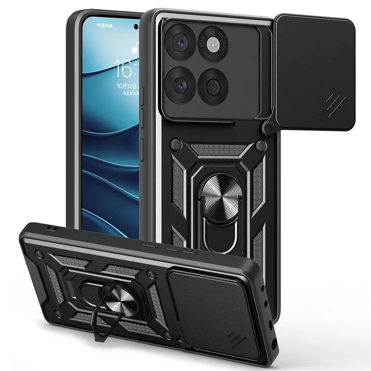 Cover per Motorola Edge 60 Fusion 5G con Coperchio Scorrevole per Fotocamera PC + TPU con Supporto - Nero