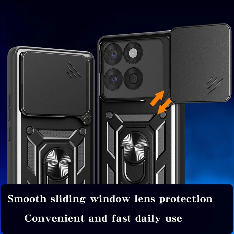 Cover per Motorola Edge 60 Fusion 5G con Coperchio Scorrevole per Fotocamera PC + TPU con Supporto - Nero