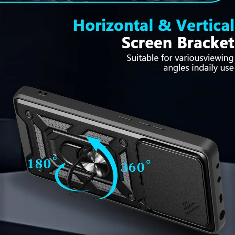 Cover per Motorola Edge 60 Fusion 5G con Coperchio Scorrevole per Fotocamera PC + TPU con Supporto - Nero