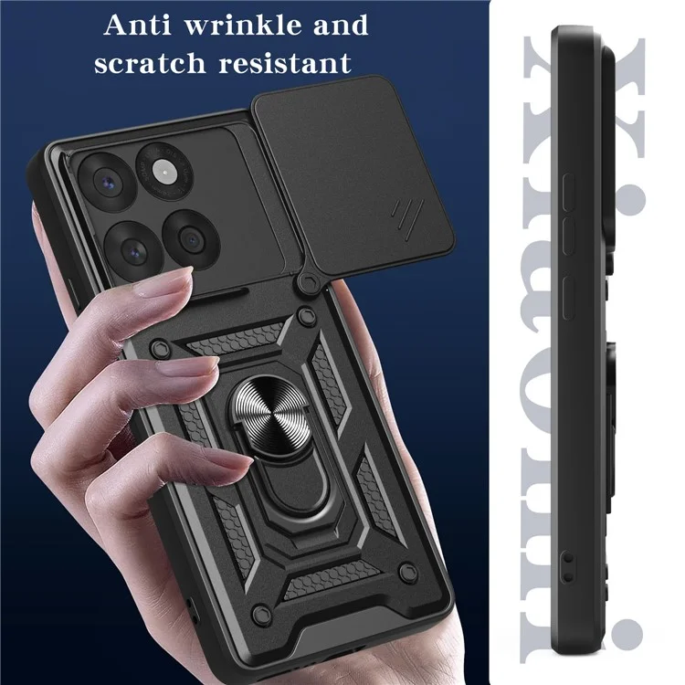 Cover per Motorola Edge 60 Fusion 5G con Coperchio Scorrevole per Fotocamera PC + TPU con Supporto - Nero