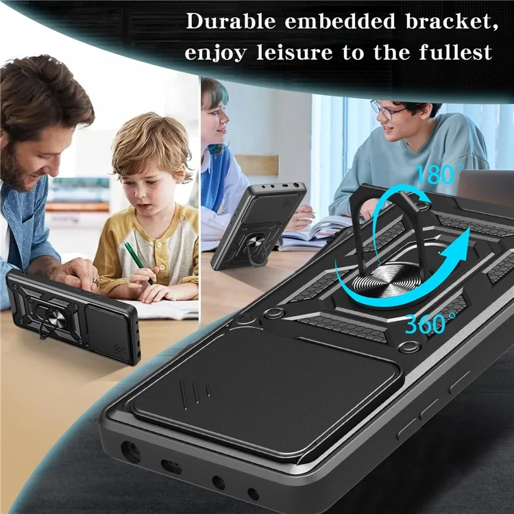 Cover per Motorola Edge 60 Fusion 5G con Coperchio Scorrevole per Fotocamera PC + TPU con Supporto - Nero