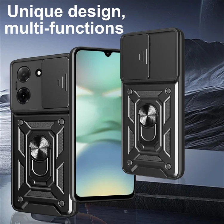 Pour Xiaomi Redmi A5 4G (171,7 mm) / Poco C71 4G Étui avec Couvercle de Caméra Coulissant PC + TPU Support Housse de Téléphone - Noir