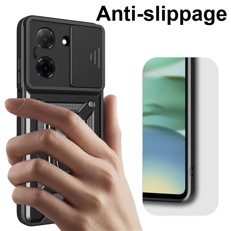 Pour Xiaomi Redmi A5 4G (171,7 mm) / Poco C71 4G Étui avec Couvercle de Caméra Coulissant PC + TPU Support Housse de Téléphone - Noir