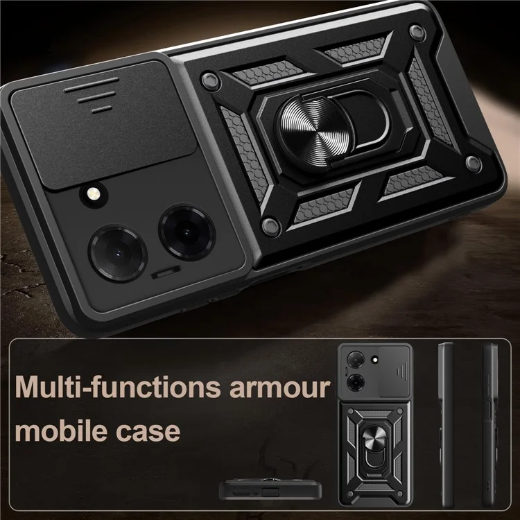 Pour Xiaomi Redmi A5 4G (171,7 mm) / Poco C71 4G Étui avec Couvercle de Caméra Coulissant PC + TPU Support Housse de Téléphone - Noir