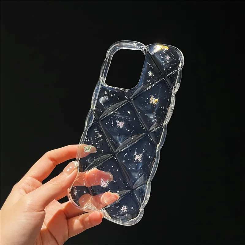 For iPhone 15 Pro Case Creative Rhombus Butterfly Aesthetic TPU Phone Cover