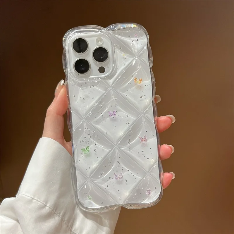 For iPhone 15 Pro Case Creative Rhombus Butterfly Aesthetic TPU Phone Cover