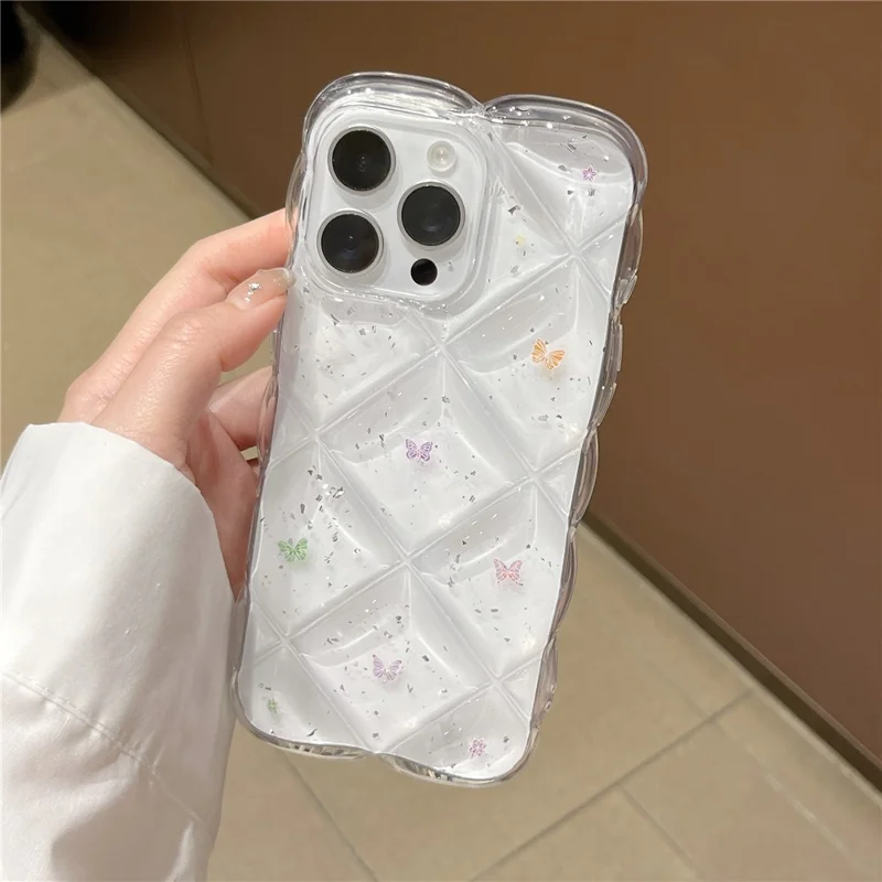 For iPhone 15 Pro Case Creative Rhombus Butterfly Aesthetic TPU Phone Cover