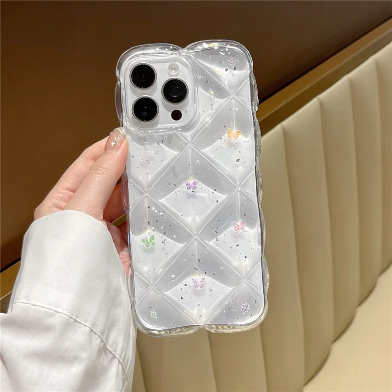 For iPhone 15 Pro Case Creative Rhombus Butterfly Aesthetic TPU Phone Cover