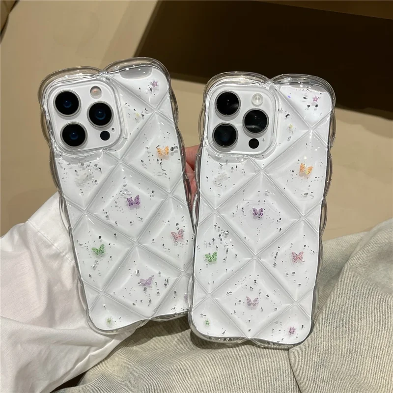 For iPhone 15 Pro Case Creative Rhombus Butterfly Aesthetic TPU Phone Cover