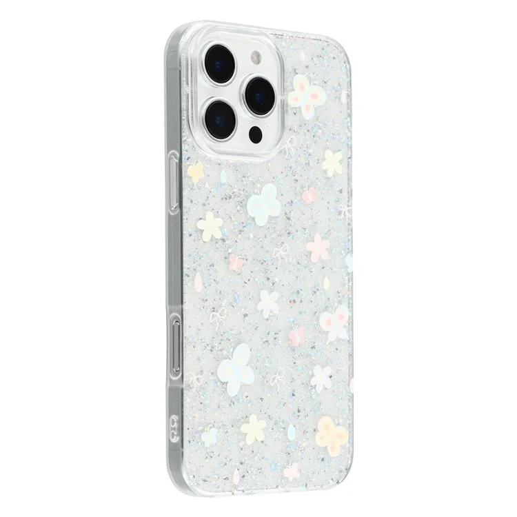 For iPhone 16 Pro Max Case Shiny IMD TPU + Acrylic Phone Cover Large Camera Cutout - Painted Butterflies